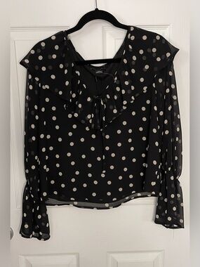 💃 SANCTUARY Black Polka Dot Long-Sleeve Blouse with Tie Neck Women’s Size XXS